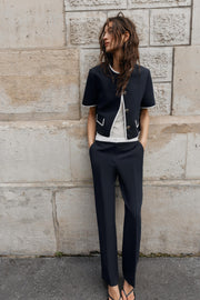 Pantalon droit à taille contrastée