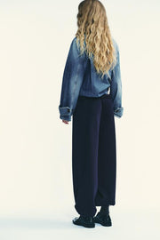 Pantalon basique en molleton, coupe droite et bas réglable