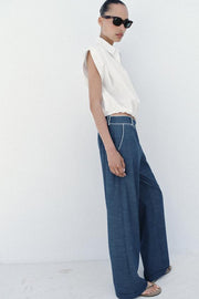 Pantalon large à passepoils contrastés