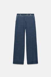 Pantalon large à passepoils contrastés