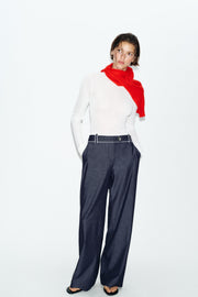 Pantalon large à passepoils contrastés