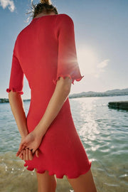 Robe courte en maille côtelée