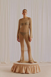 Robe longue en maille à fil métallisé Marisa Berenson x